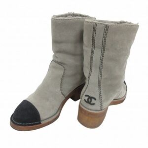 CHANEL Gray and Black Winter Boots SIZE eu38 💯Authentic USED with good condition